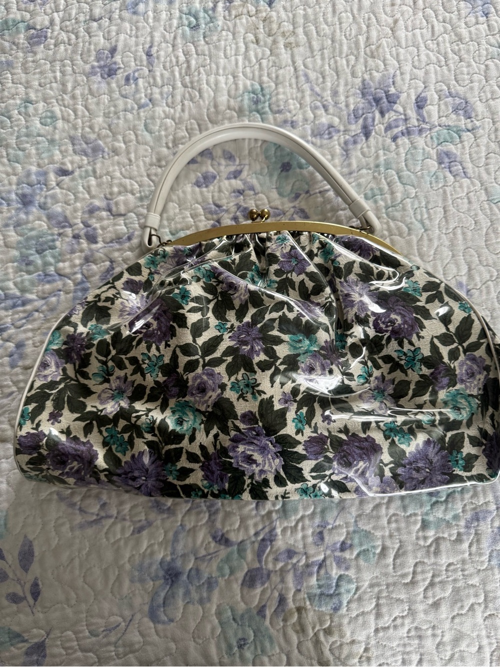 Vintage 50s 60s Floral Frame Purse Clear Vinyl Overlay Handbag